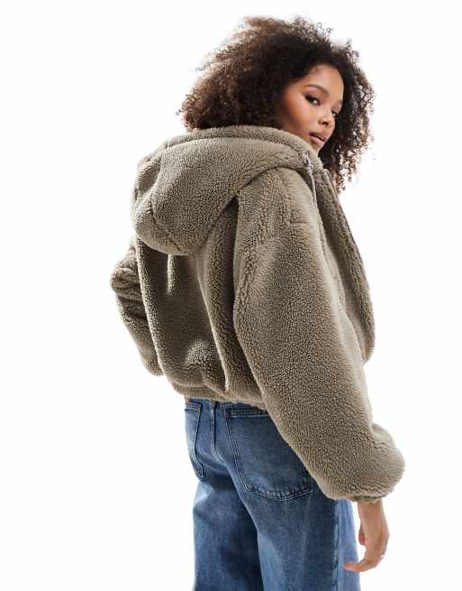 Bershka Women s Teddy Hooded Shearling Jacket