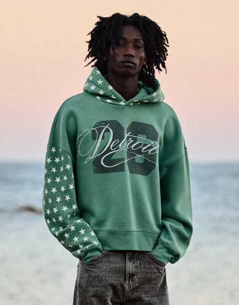Bershka Hooded sweatshirt with print in blue - view 1