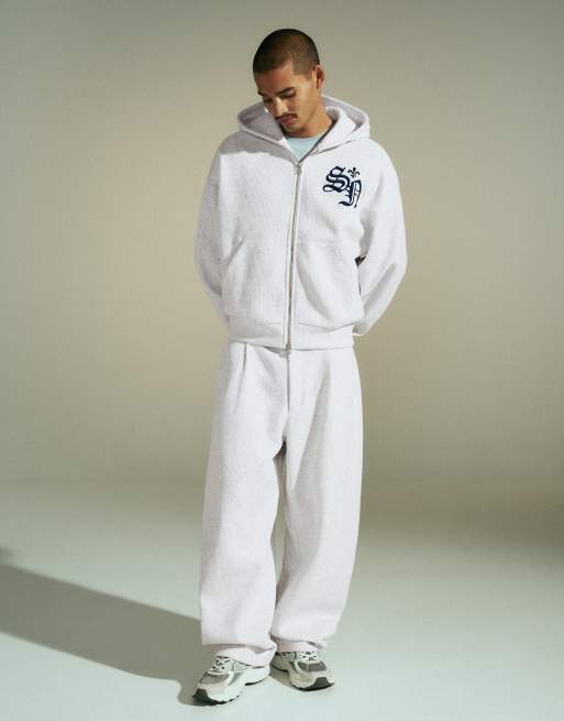 Bershka hoodie en maille gaufrée brodée gris clair, 3 de 6
