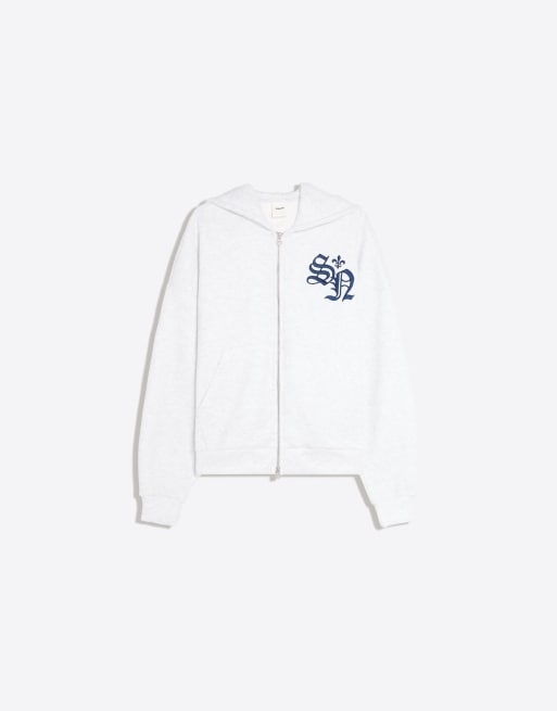 Bershka hoodie en maille gaufrée brodée gris clair, 5 de 6