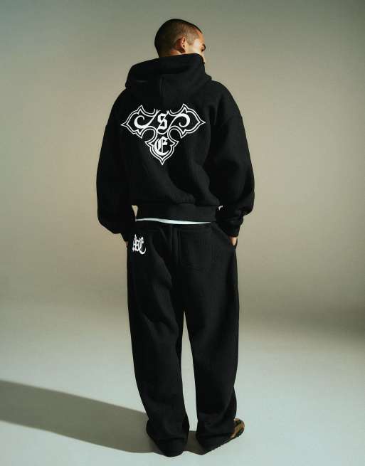 Bershka hoodie en maille gaufrée brodée noir, 3 de 6