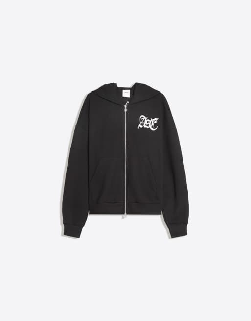 Bershka hoodie en maille gaufrée brodée noir, 5 de 6