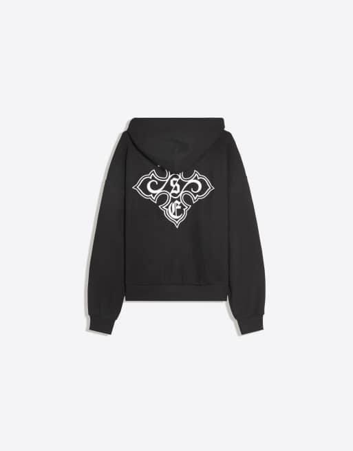 Bershka hoodie en maille gaufrée brodée noir, 6 de 6