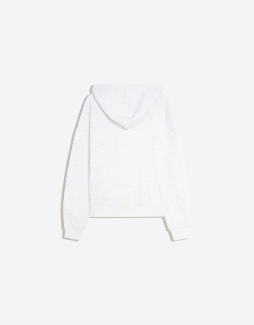 Bershka hoodie i våffelstickning med broderi i ljusgrått, 6 av 6