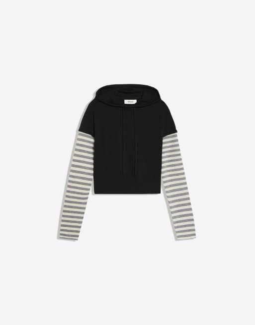 Bershka hoodie met contrasterende mouwen in zwart, 6 van 6