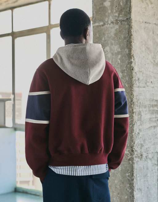 Bershka hoodie met contrasterende print in bordeauxrood, 3 van 6