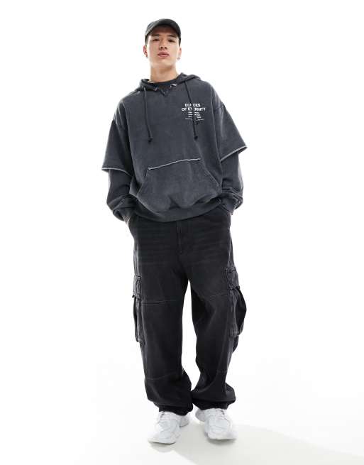 Bershka - Hoodie met onafgewerkte zoom en wassing in grijs, 2 van 4