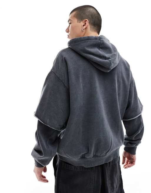 Bershka - Hoodie met onafgewerkte zoom en wassing in grijs, 3 van 4