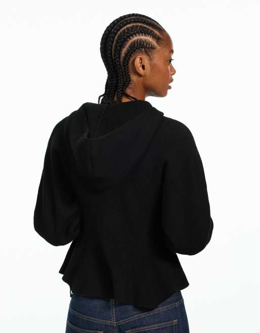 Bershka hoodie met peplum in zwart, 3 van 6