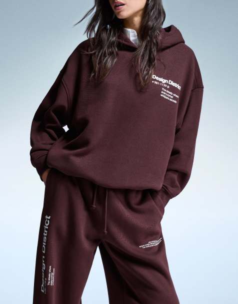 Bershka - Hoodie met print in bordeauxrood - view 1