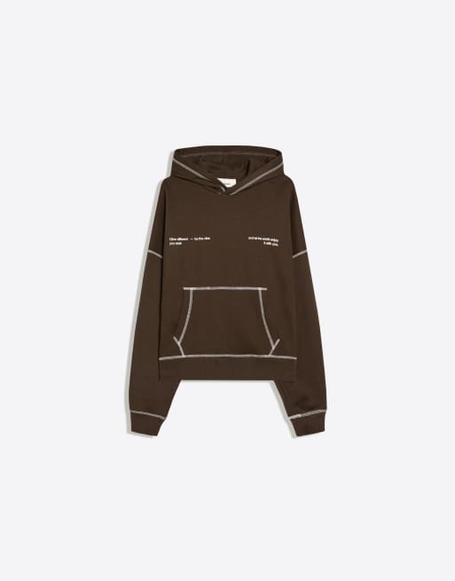 Bershka hoodie met print in bruin, 5 van 5