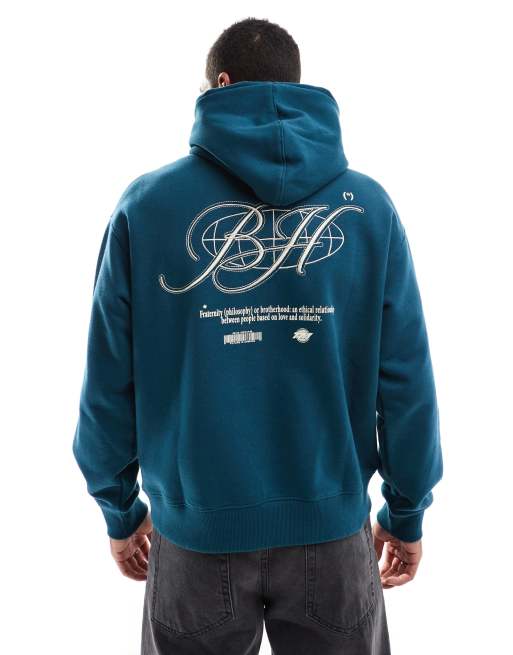 Bershka - Hoodie met print op de achterkant in blauw