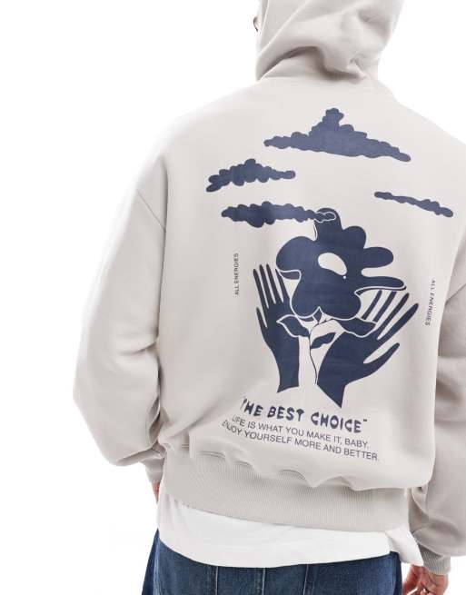 Bershka - Hoodie met print van handen in ecru 