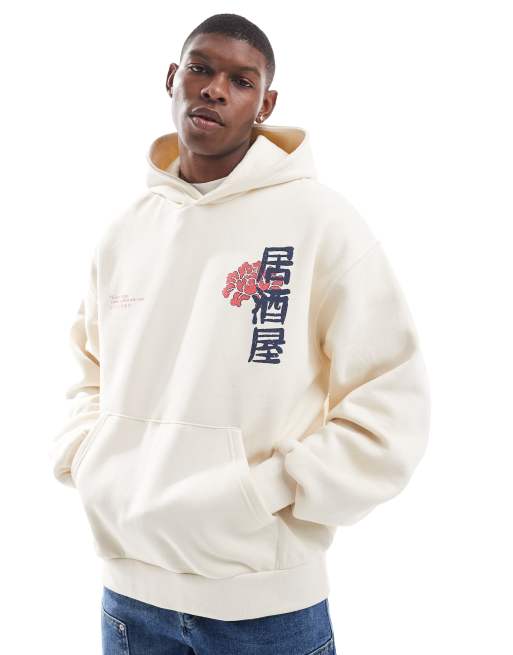 Bershka - Hoodie met ramen-print in ecru , 2 van 4