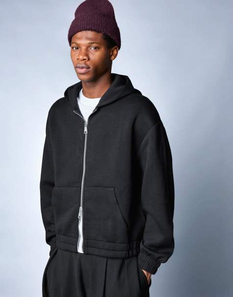 Bershka - Hoodie met rits en neopreen effect in zwart - view 1
