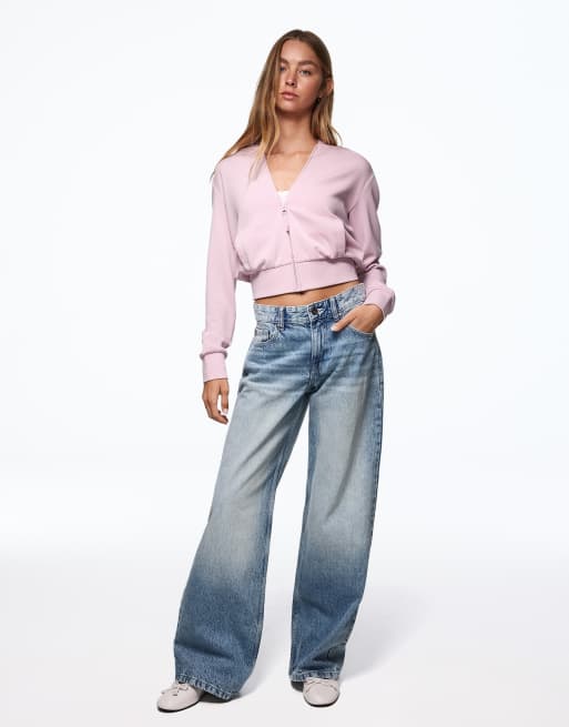 Bershka - Hoodie met rits in lichtroze, 4 van 5
