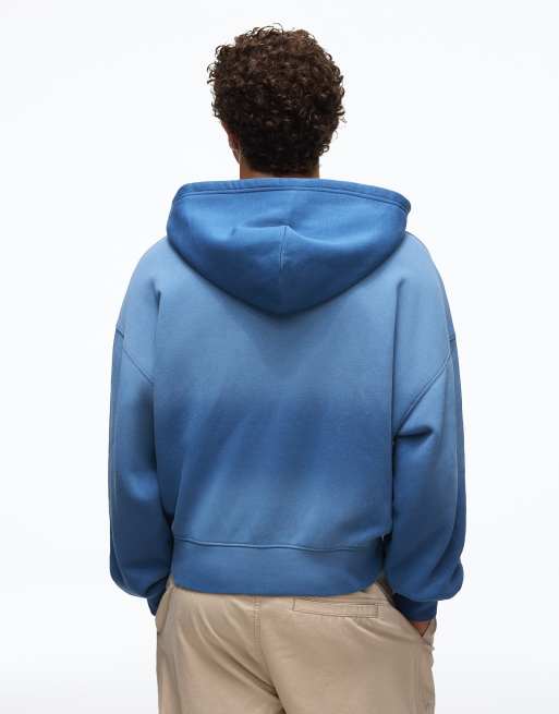 Bershka Hoodie mit Waschung, Print und Reißverschluss in Blau, 4 von 5