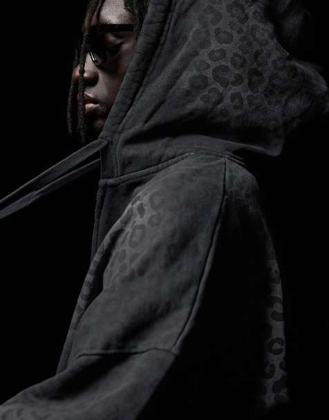 Bershka - Hoodie van sweaterstof met rits en print in donkergrijs - view 1