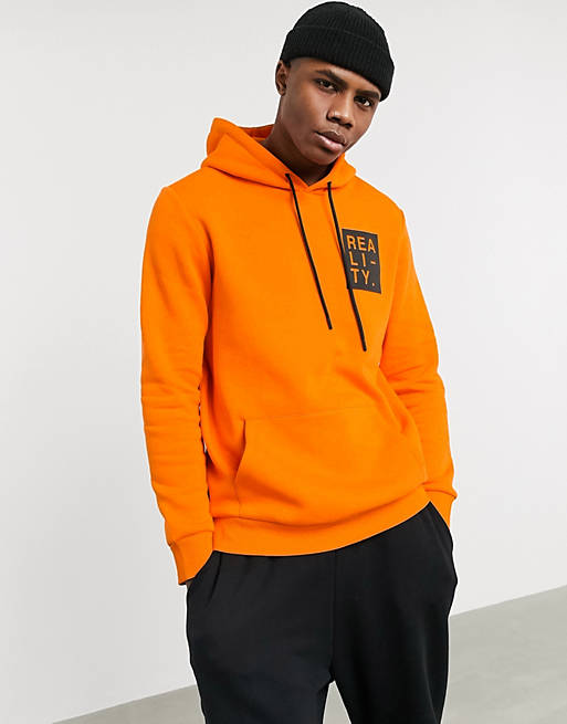 Bershka hoodie with back and chest print in orange | ASOS