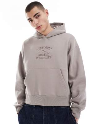 hoodie with embossed print in beige-Neutral