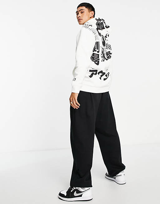 Bershka hoodie with front and back print in white