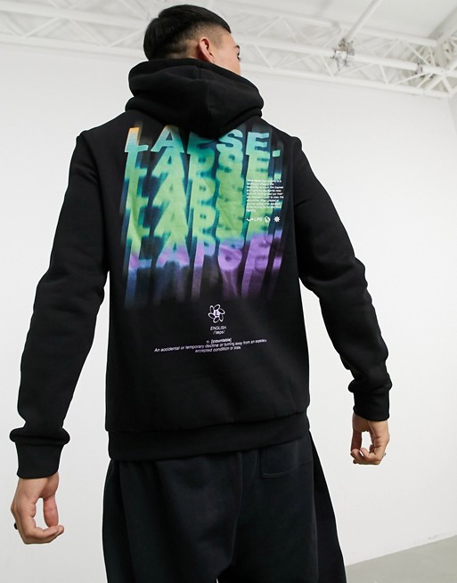 Bershka hoodie with neon back print in black