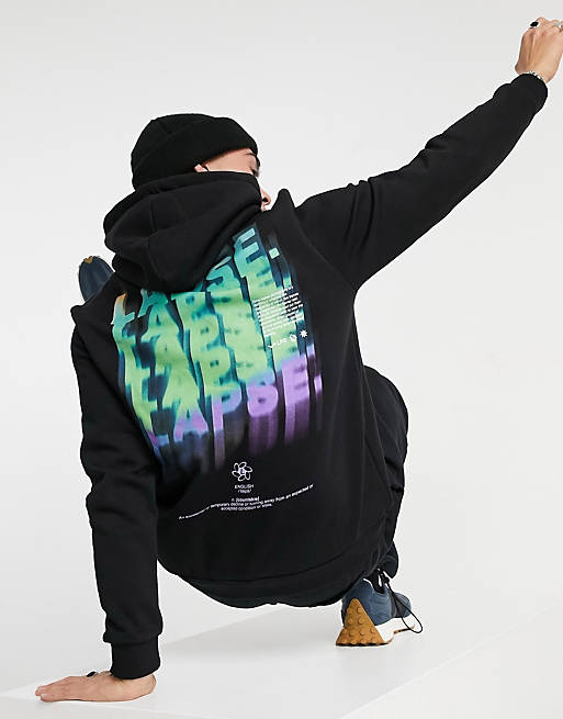 slachtoffers Verstrooien een schuldeiser Bershka hoodie with neon back print in black | ASOS