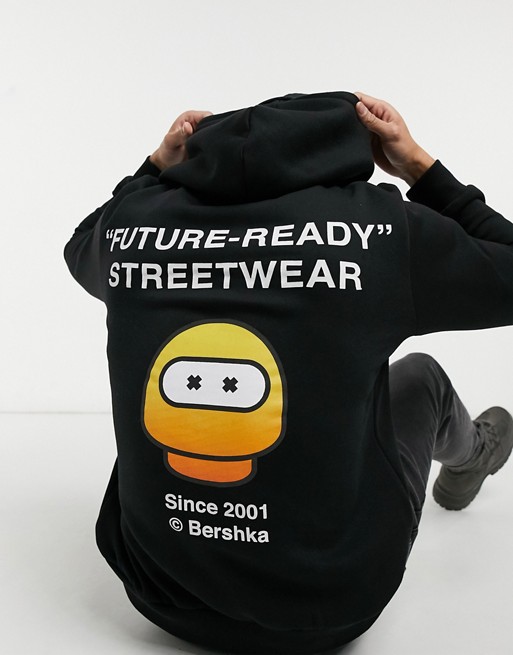 Bershka hoodie with print in black