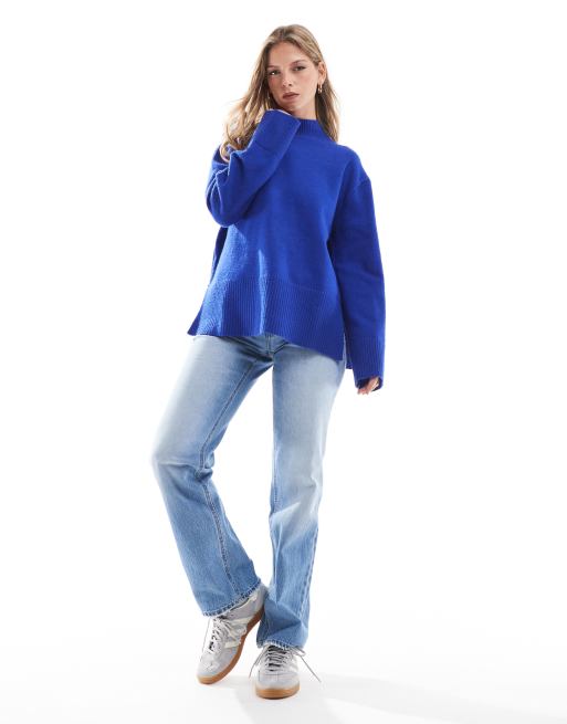 Bershka Hooggesloten trui in fel blauw