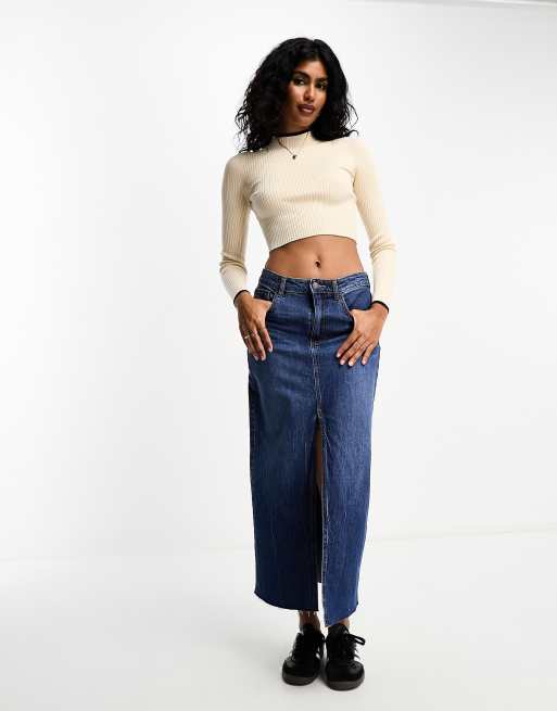 Bershka - Hoogsluitend cropped trui met contrasterende rand in beige, 4 van 4