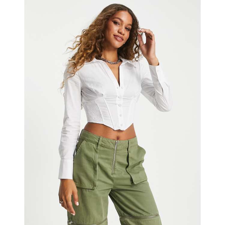 Bershka hook up corset detail shirt in white | ASOS