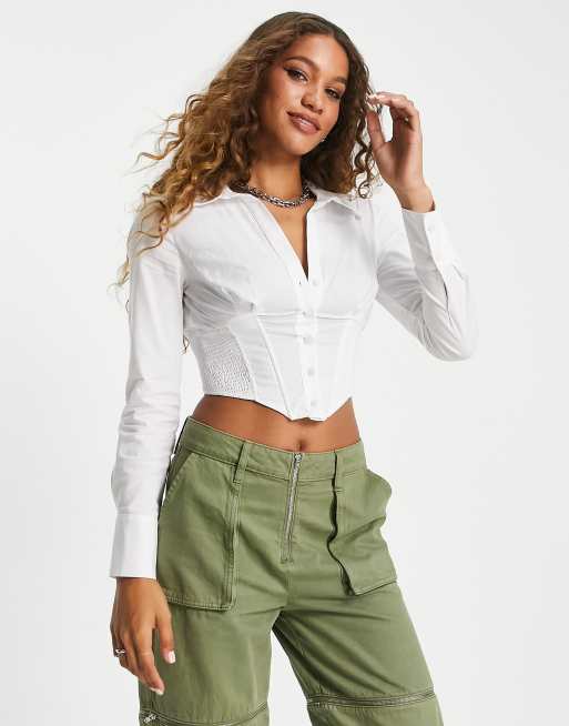 Bershka hook up corset detail shirt in white