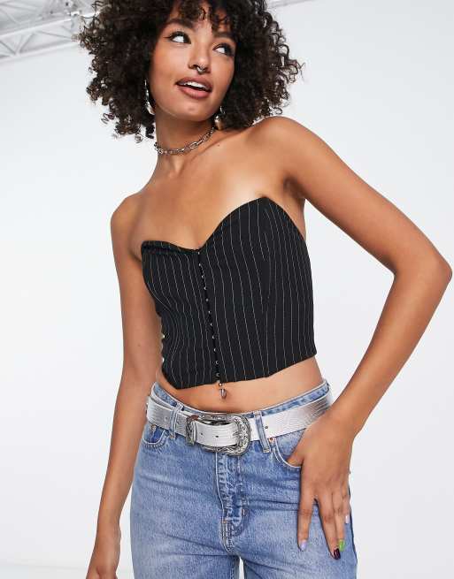 Women's Feeling Edgy Pinstripe Corset Top in Black Size XL by