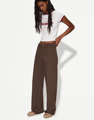 Bershka – Hose in Braun mit weitem Bein - view 1