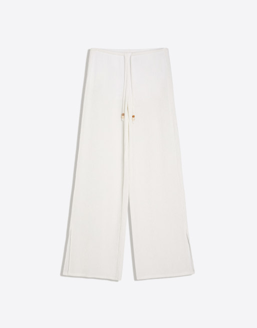 Bershka – Hose in Ecru mit weitem Bein und elastischem Bund, 4 von 4
