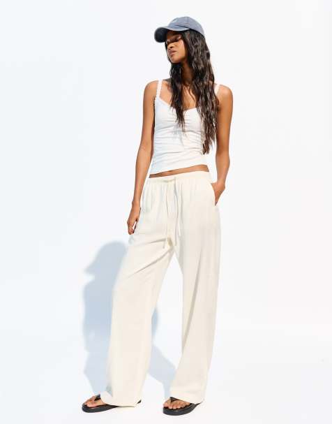 Bershka – Hose in Gelb mit hohem Leinenanteil und elastischem Bund - view 1