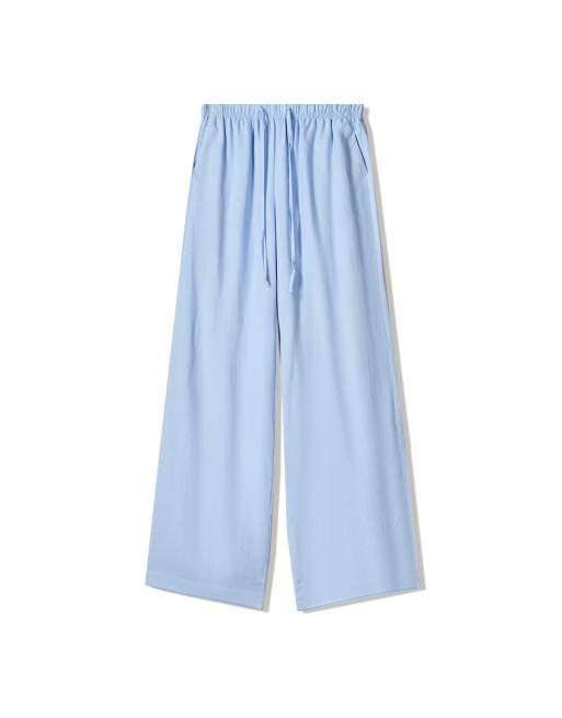 Bershka – Hose in Hellblau mit hohem Leinenanteil und elastischem Bund, 2 von 4