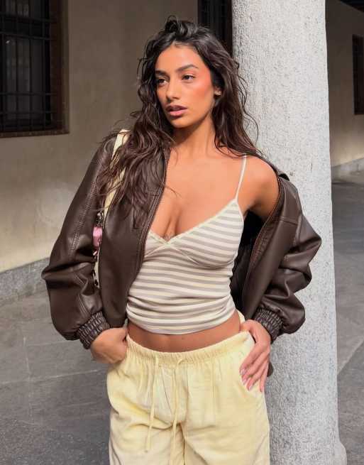 Bershka – Hose in Hellgelb mit hohem Leinenanteil und elastischem Bund, 3 von 4