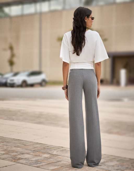 Bershka – Hose in Hellgrau mit weitem Bein, 2 von 4