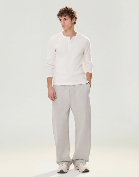 Bershka – Hose in Hellgrau mit weitem Bein - view 1