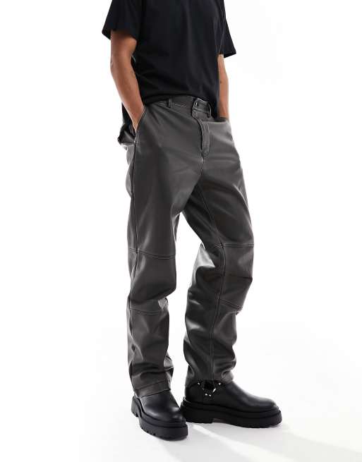 Bershka – Hose in Schwarz gewaschenem PU 