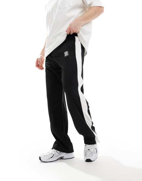 Bershka – Hose in Schwarz mit weitem Bein und seitlichem Streifen - view 1