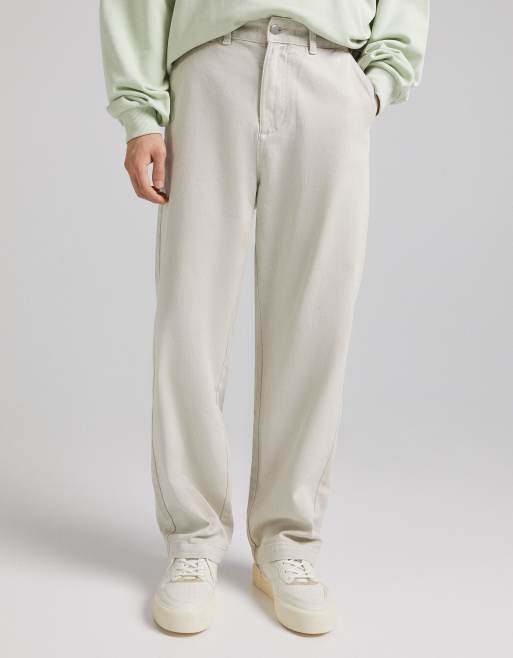 Bershka – Hose mit weitem Bein in Ecru