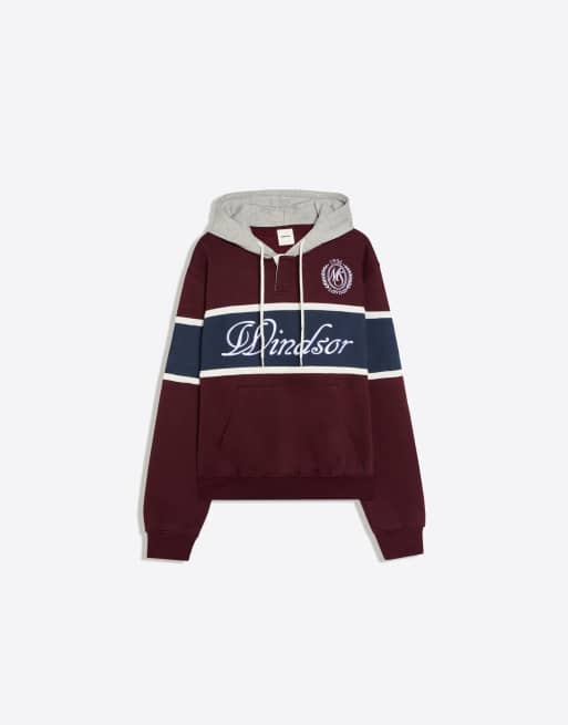 Bershka hættetrøje med kontrastprint i burgundy, 5 af 6