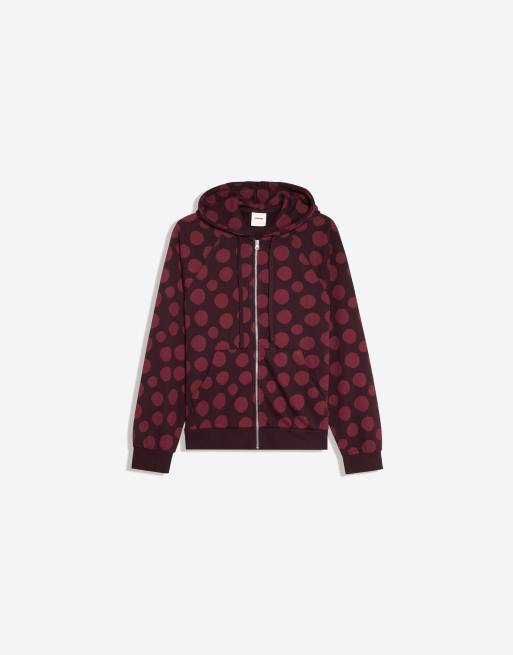 Bershka hættetrøje med lynlås og print i burgundy, 5 af 5