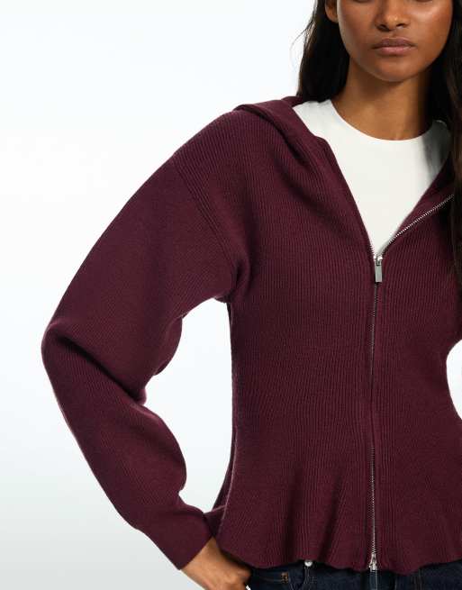 Bershka hættetrøje med peplum i bordeaux, 4 af 6