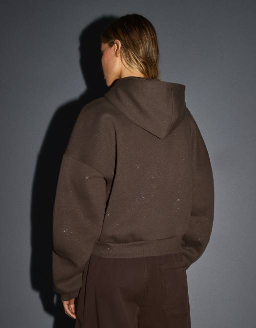 Bershka hættetrøje med rhinsten i brun, 3 af 5