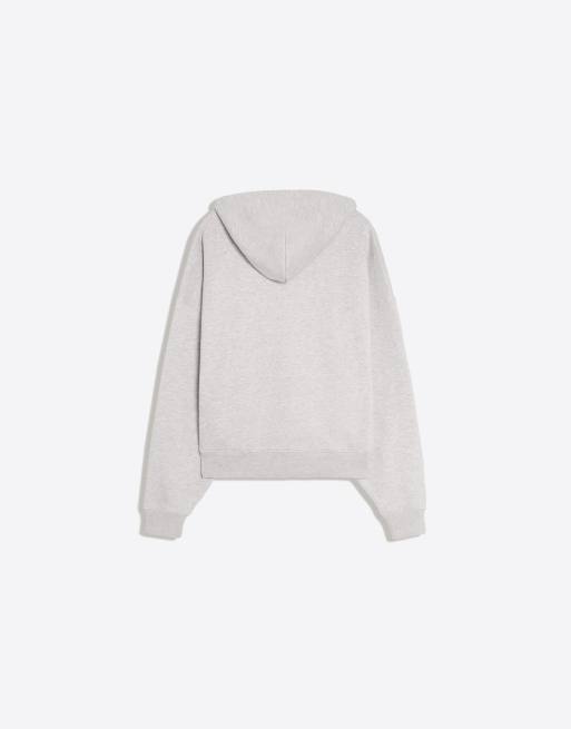 Bershka hættetrøje med vasket effekt og print i lysegrå, 6 af 6