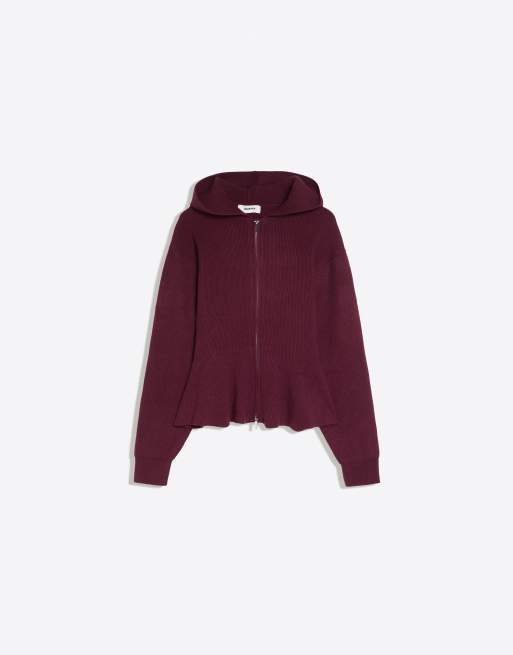 Bershka huvtröja med peplum i burgundy, 6 av 6