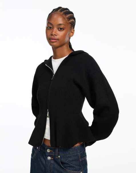 Bershka huvtröja med peplum i svart - view 1